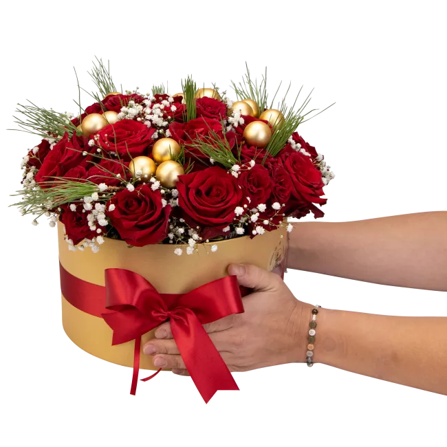 Christmas flowerbox of red roses